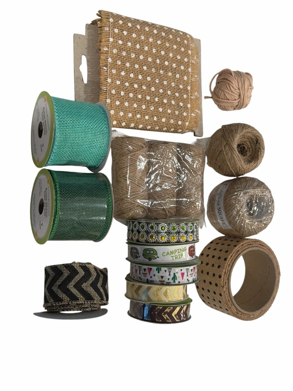 Assorted craft supplies- Burlap, Ribbons, Jute
